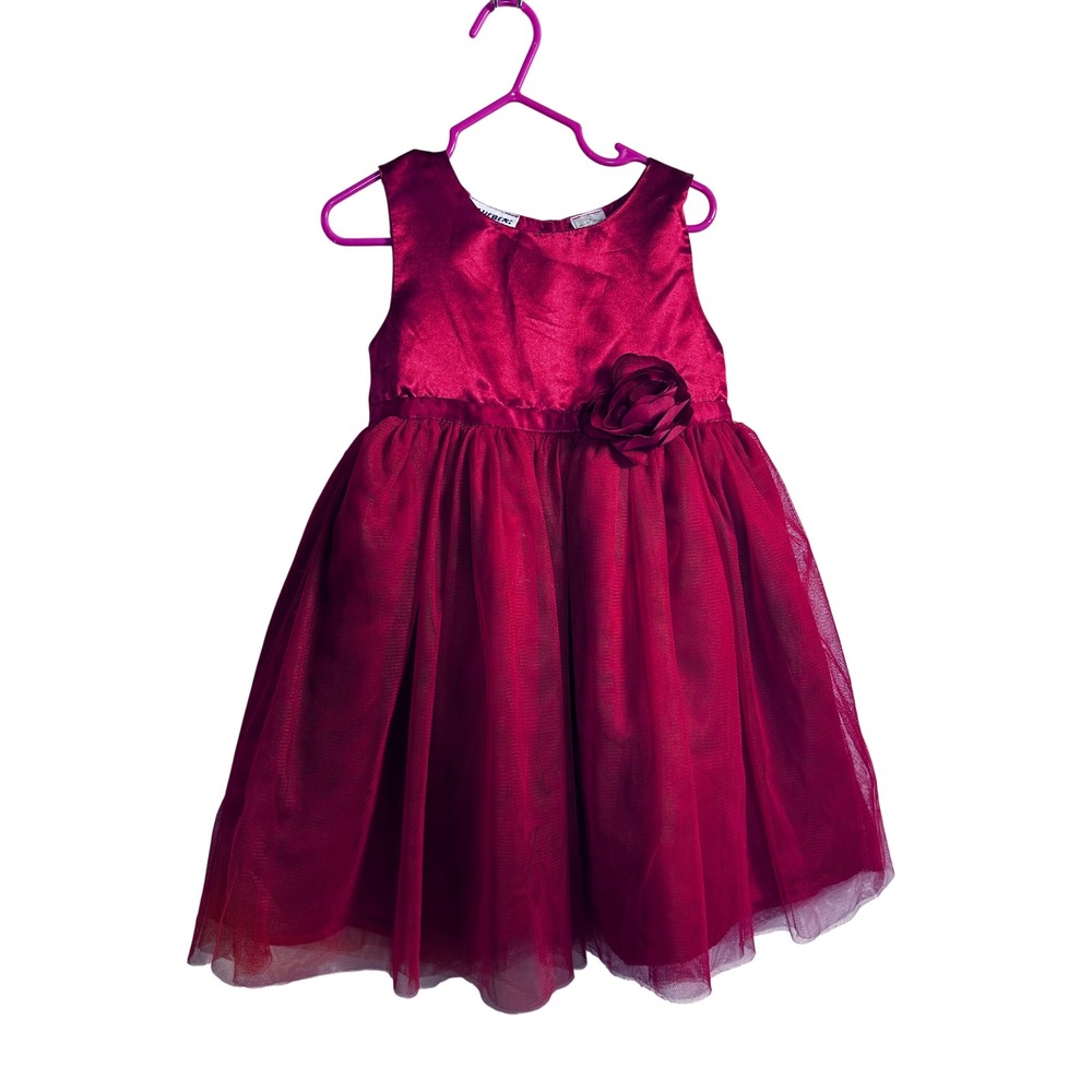 Blueberi Boulevard Dress 4 Burgundy Satin Tulle Rosette Party Kids